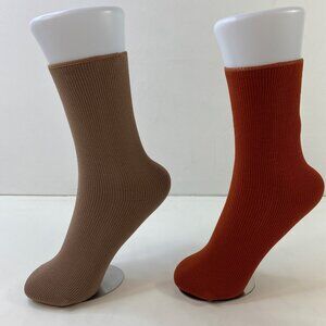 Womens Crew Socks Set 2 Solid Ribbed Brown Orange